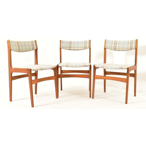 401 - A set of six Danish retro mid 20th century circa 1960s teak & upholstered dining chairs. Each chair ... 