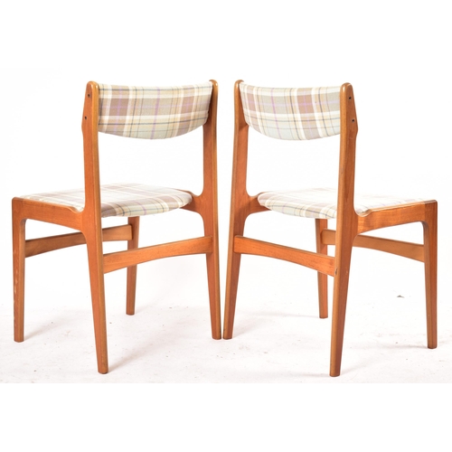 401 - A set of six Danish retro mid 20th century circa 1960s teak & upholstered dining chairs. Each chair ... 