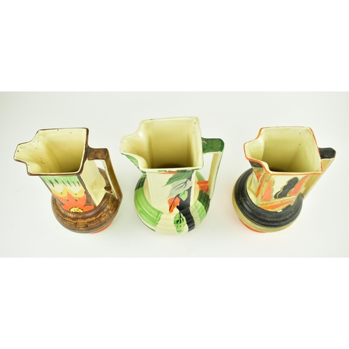 43 - Myott, Son & Co. - five early 20th century circa 1930s Art Deco ceramic jugs / pitchers, each with c... 