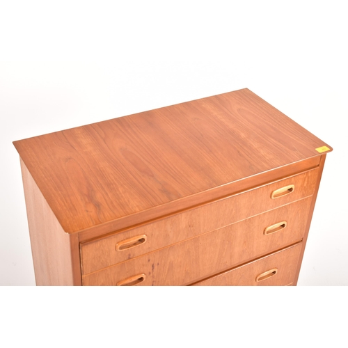 462 - A Scandinavian Swedish retro mid 20th century circa 1960s teak chest of drawers on legs. The chest h... 