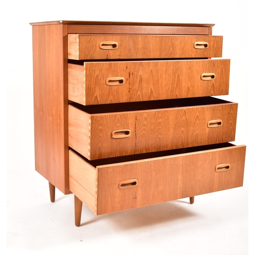 462 - A Scandinavian Swedish retro mid 20th century circa 1960s teak chest of drawers on legs. The chest h... 