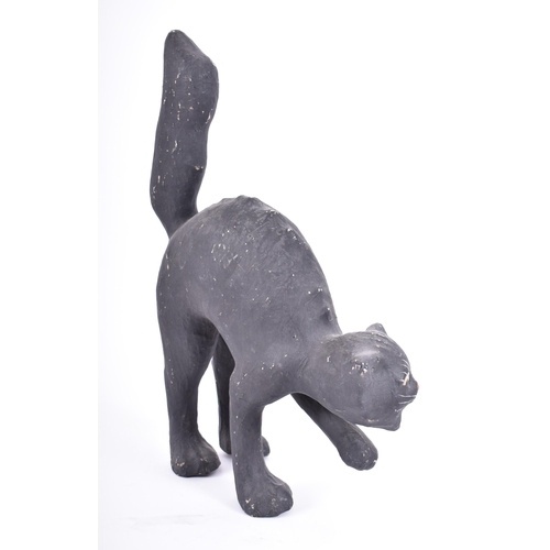 482 - Vintage mid century papier mache black witch's cat, with raised tail, arched back and hissing expres... 