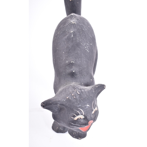 482 - Vintage mid century papier mache black witch's cat, with raised tail, arched back and hissing expres... 