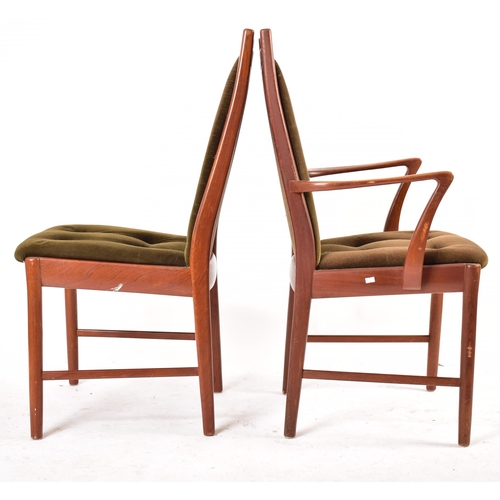 502 - A set of six Danish retro mid 20th century circa 1970s teak & velvet upholstered dining chairs. Each... 