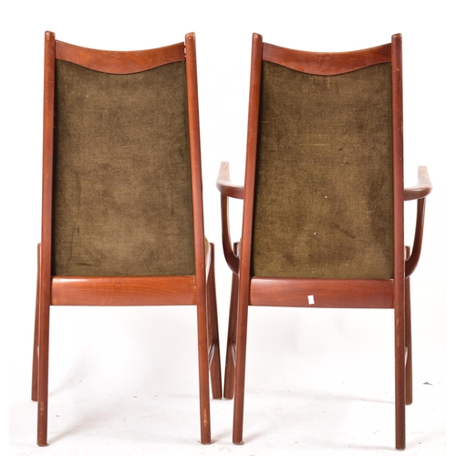 502 - A set of six Danish retro mid 20th century circa 1970s teak & velvet upholstered dining chairs. Each... 