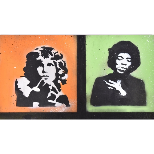 59 - David Hudson - A contemporary 27 Club stencil spray & acrylic painting on board. The artwork featuri... 