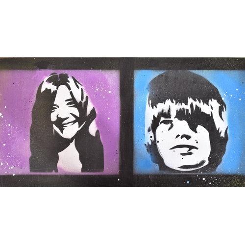 59 - David Hudson - A contemporary 27 Club stencil spray & acrylic painting on board. The artwork featuri... 