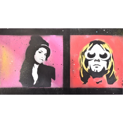 59 - David Hudson - A contemporary 27 Club stencil spray & acrylic painting on board. The artwork featuri... 