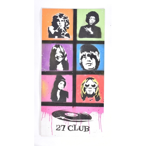 59 - David Hudson - A contemporary 27 Club stencil spray & acrylic painting on board. The artwork featuri... 