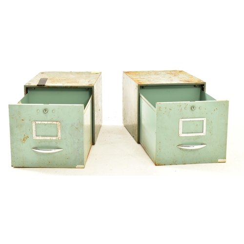 595 - A pair of vintage 20th century painted metal filing stacking storage cabinets. Each cabinet in a gre... 