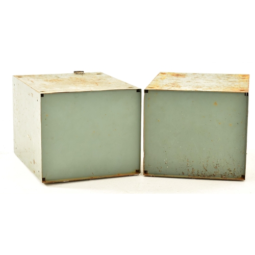 595 - A pair of vintage 20th century painted metal filing stacking storage cabinets. Each cabinet in a gre... 