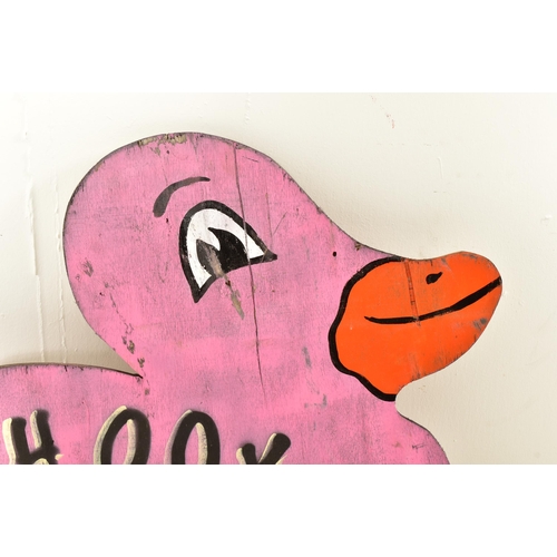 597 - Hook A Duck - A vintage 20th century fairground / funfair hand painted sign in the form of duck. The... 