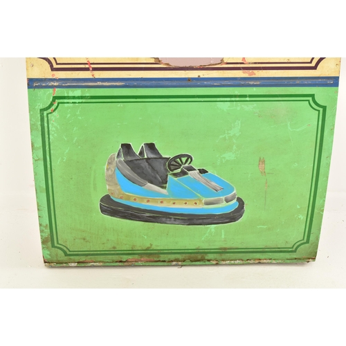 604 - Dodgems - A vintage 20th century fairground / funfair hand painted wooden pay booth panel. Painted i... 