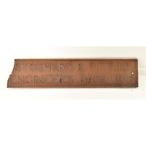 608 - An early 20th century cast iron sign for Stothert & Pitt Ltd. Engineers of Bath 1918. The iron sign ... 