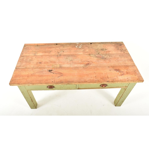 617 - A large vintage 20th century solid pine kitchen refectory farmhouse table. The table having pine pla... 