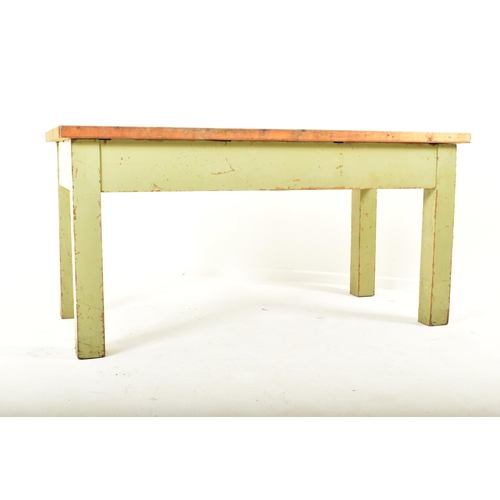 617 - A large vintage 20th century solid pine kitchen refectory farmhouse table. The table having pine pla... 