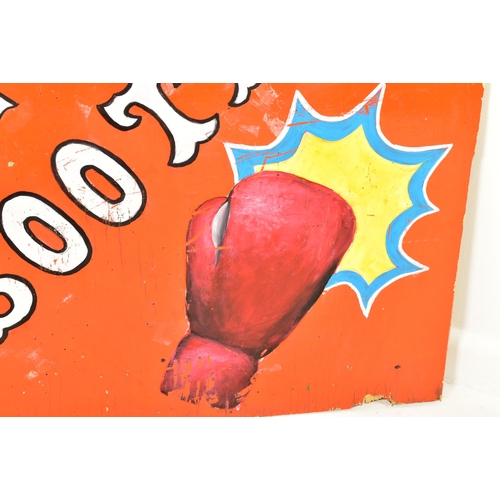 619 - Boxing Booth - A 20th century fairground / funfair painted wooden panel for the Boxing Booth. White ... 