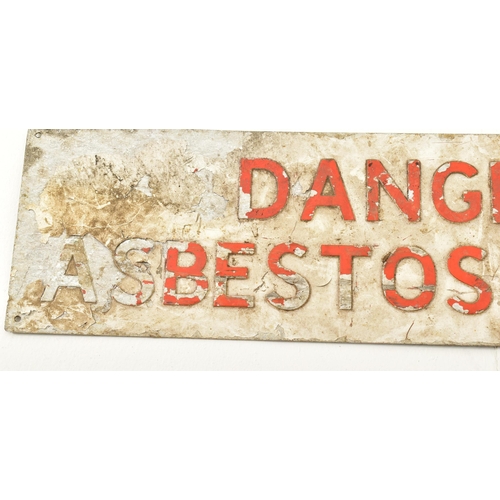 621 - A vintage 20th century aluminium warning sign for 'Danger Asbestos Roof'. The sign of rectangular fo... 