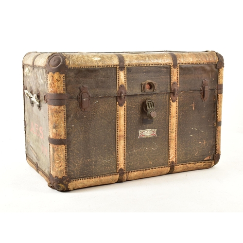 630 - Cross, London - A large early 20th century British trade mark leather steamer trunk travel chest. Th... 