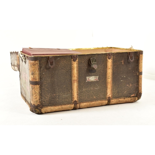 630 - Cross, London - A large early 20th century British trade mark leather steamer trunk travel chest. Th... 