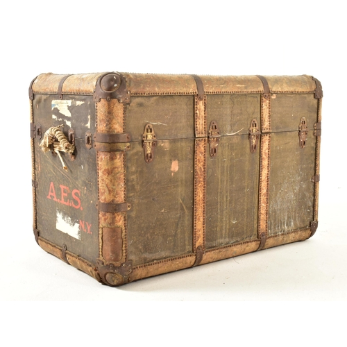 630 - Cross, London - A large early 20th century British trade mark leather steamer trunk travel chest. Th... 