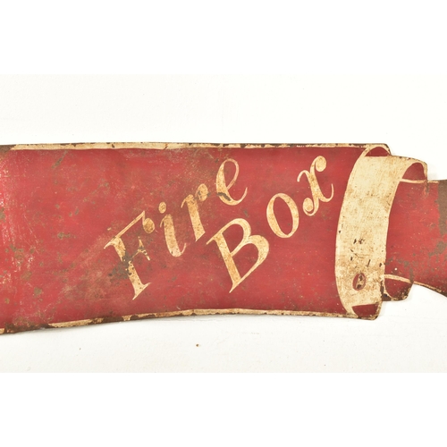 631 - A vintage 20th century circa 1930s hand painted metal double sided Fire Box hand arm shaped directio... 