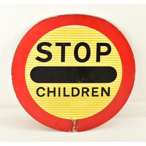 633 - A retro 20th century traffic road motoring car lollipop enamel round sign reading ' Stop Children ' ... 