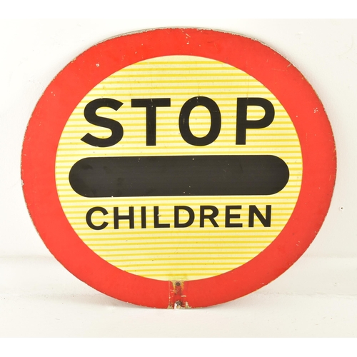 633 - A retro 20th century traffic road motoring car lollipop enamel round sign reading ' Stop Children ' ... 