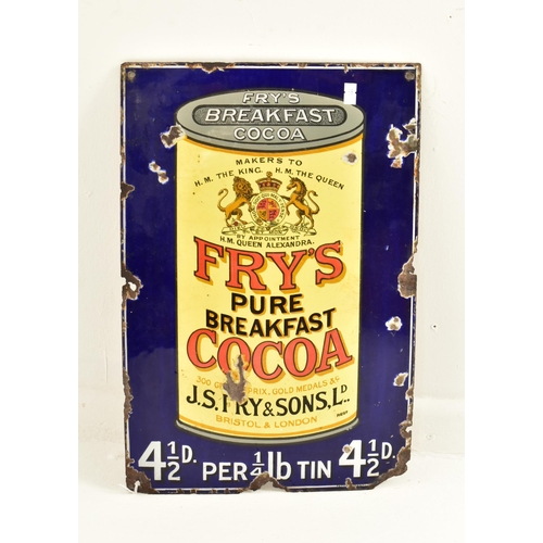 635 - Fry's Cocoa - An early 20th century point of sale shop front advertising porcelain enamel sign for F... 