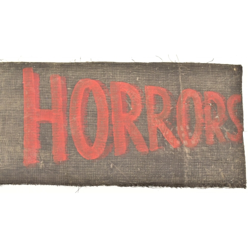 72 - House Of Horrors - A 20th century fairground / funfair painted on old lorry canvas sign reading 'Hou... 