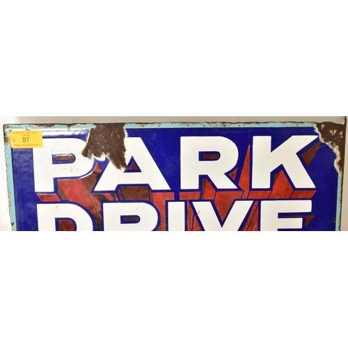 97 - Park Drive - A vintage 20th century point of sale advertising double sided porcelain enamel sign. Th... 