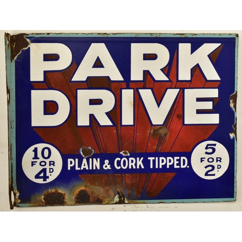 97 - Park Drive - A vintage 20th century point of sale advertising double sided porcelain enamel sign. Th... 