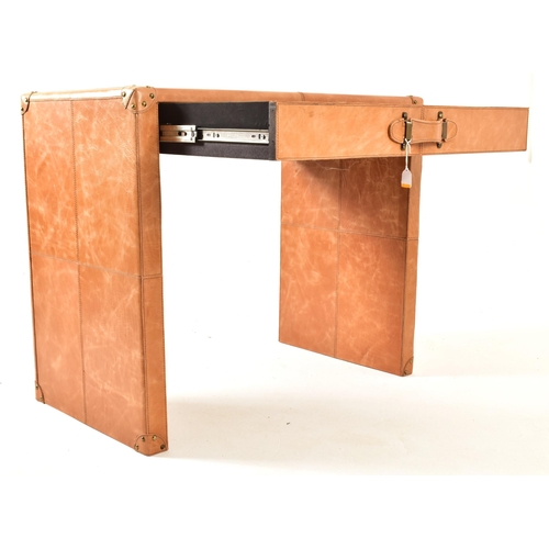 165 - In the manner of Mufti Designs - A vintage late 20th century tan leather console hall table. The tab... 