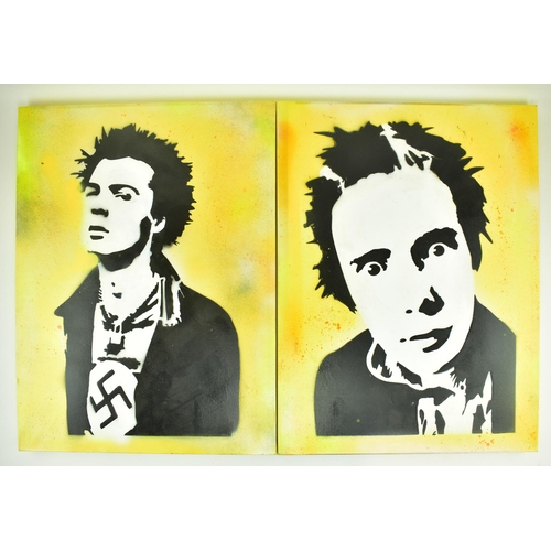 261 - David Hudson - Two contemporary stencil spray painting/ acrylic paintings of Sid Vicious of the Sex ... 