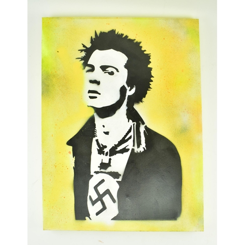 261 - David Hudson - Two contemporary stencil spray painting/ acrylic paintings of Sid Vicious of the Sex ... 