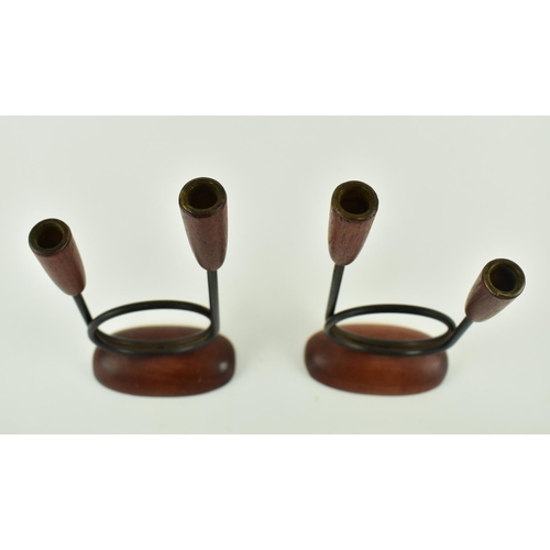 350 - Danish Modern Designs - A pair of vintage mid 20th century circa 1960s wood & iron Luthje candlestic... 