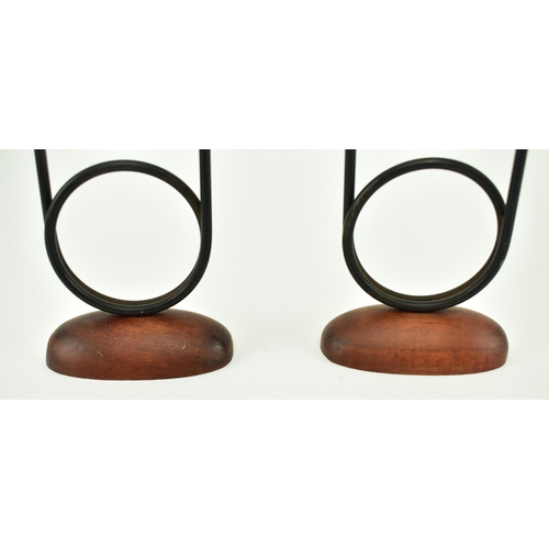 350 - Danish Modern Designs - A pair of vintage mid 20th century circa 1960s wood & iron Luthje candlestic... 