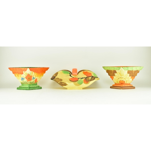 92 - Myott, Son & Co. - three early 20th century circa 1930s Art Deco ceramic table centrepieces, being t... 