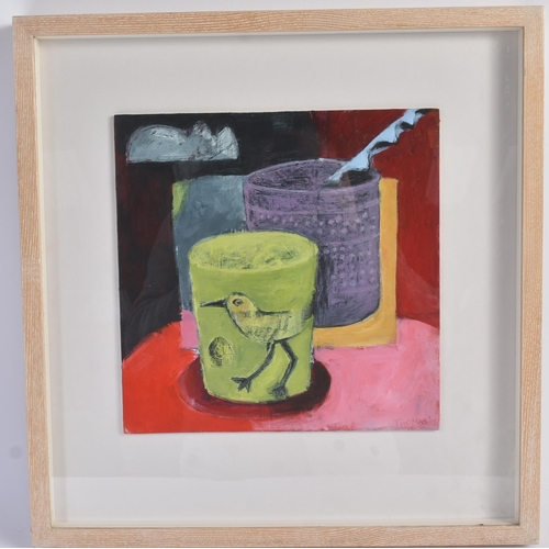 194 - David AP Thomas (British, 20th century) - 2 Tea bowls - a 2005 oil on board painting depicting a sti... 