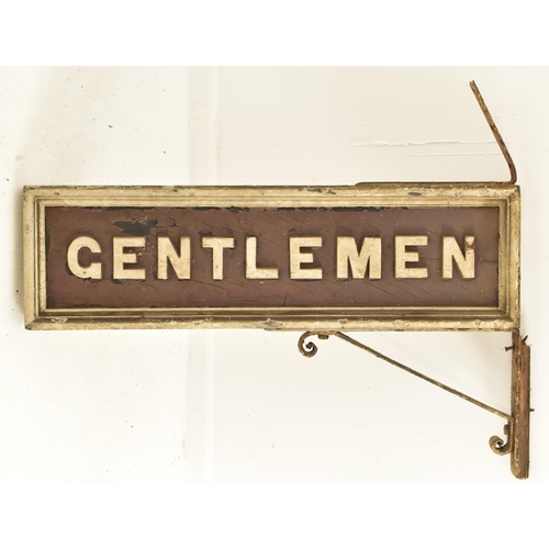 642 - An original 1930s railway station wooden sign reading ' Gentlemen '. Wooden rectangular sign with wh... 