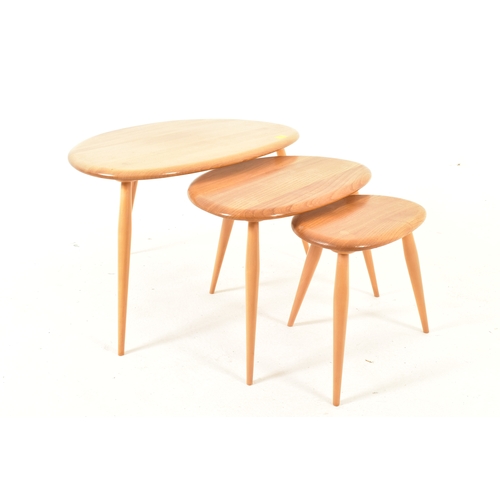 9 - Lucian Ercolani for Ercol - Model 354 - A retro 1960s beech and elm blonde set of  Pebble nesting ta... 