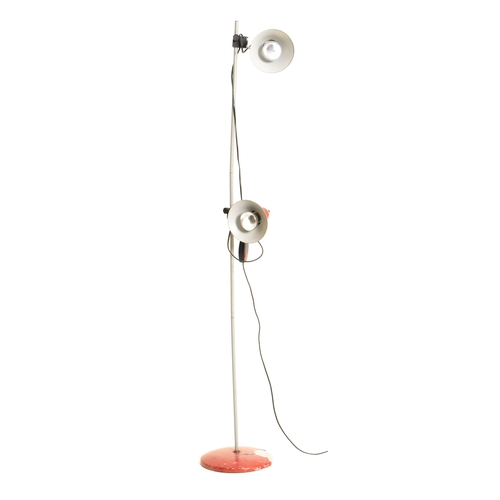 304 - A retro 20th century 1970s floor standing twin spot lamp light. The lamp having a single chromed ste... 