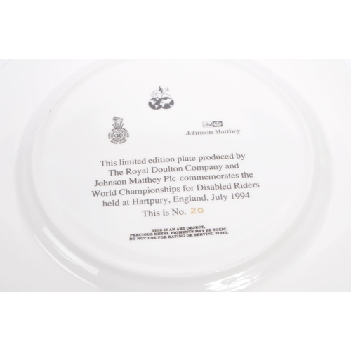 100 - A late 1990s fine bone china disabled horse riders plate by Royal Doulton. Produced in conjunction w... 