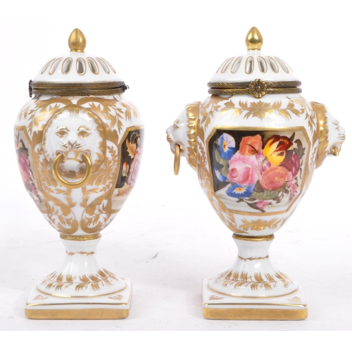 17 - A small collection of porcelain miniature vases / urns etc. to include: a pair of Italian style lidd... 