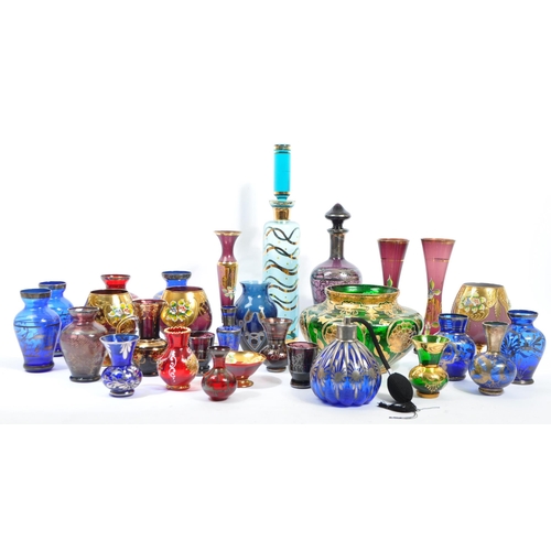 21 - A large collection of Czech Bohemian art glass (25 plus pieces) in cobalt blue, green, red & maroon,... 