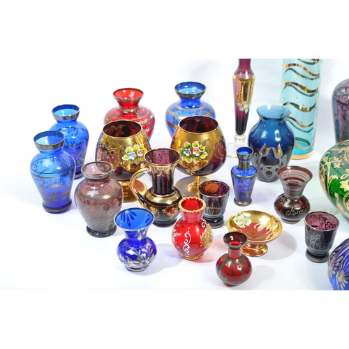 21 - A large collection of Czech Bohemian art glass (25 plus pieces) in cobalt blue, green, red & maroon,... 