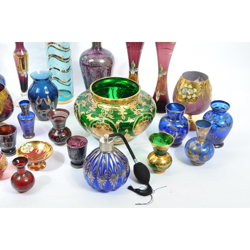 21 - A large collection of Czech Bohemian art glass (25 plus pieces) in cobalt blue, green, red & maroon,... 