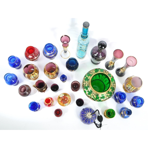 21 - A large collection of Czech Bohemian art glass (25 plus pieces) in cobalt blue, green, red & maroon,... 