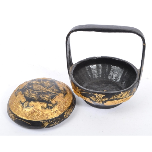 324 - An early 20th century circa 1920s Chinese lacquered gilded paper mache marriage / wedding basket foo... 