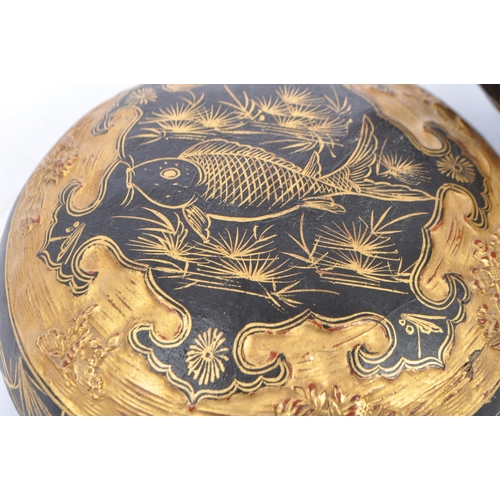 324 - An early 20th century circa 1920s Chinese lacquered gilded paper mache marriage / wedding basket foo... 